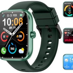 Smart Watch for Men Women with Bluetooth Calls, 1.83" HD Touchscreen Fitness Tracker, 110+ Sport Modes, Heart Rate/Sleep/Spo2 Monitor/Pedometer, IP68 Waterproof, Dark Green