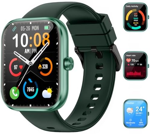 Smart Watch for Men Women with Bluetooth Calls, 1.83" HD Touchscreen Fitness Tracker, 110+ Sport Modes, Heart Rate/Sleep/Spo2 Monitor/Pedometer, IP68 Waterproof, Dark Green