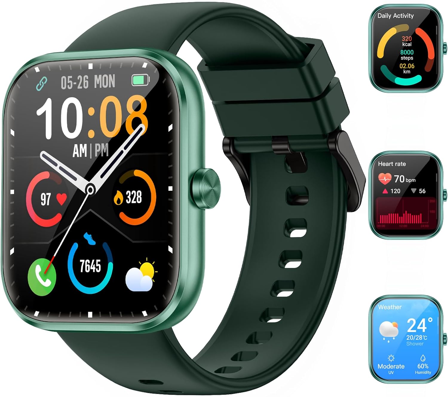 Smart Watch for Men Women with Bluetooth Calls, 1.83" HD Touchscreen Fitness Tracker, 110+ Sport Modes, Heart Rate/Sleep/Spo2 Monitor/Pedometer, IP68 Waterproof, Dark Green - Image 9